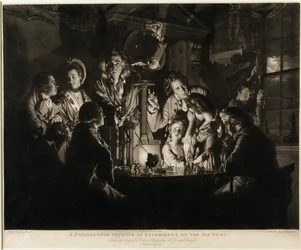 Un philosophe montrant une expérience sur la pompe à air, gravé par Valentine Green (1739-1813) 1769